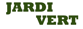 Logo textuel 'Jardi Vert' en vert foncé avec contour clair sur fond noir, 'Jardi' au-dessus de 'Vert'.
